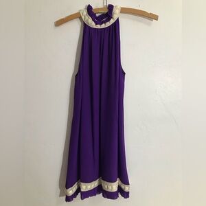 Vintage Shu Lami Women's Dress Purple Sleeveless 100% Silk Beaded Neck Hem Sz S